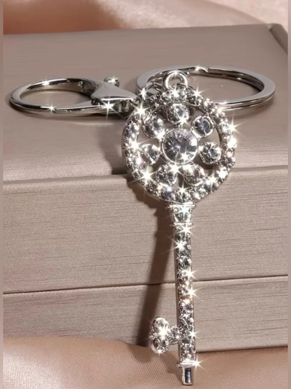 NEW Silver & Rhinestone Key Shaped Bag/Purse Charm